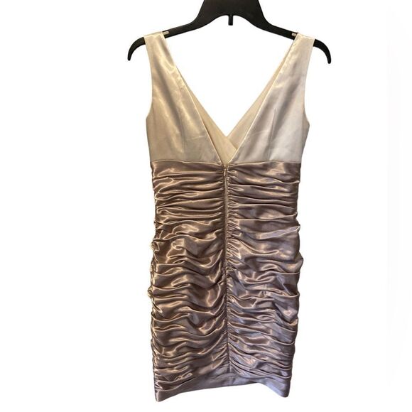 David’s Bridal two toned all over ruched stretch satin cocktail dress - Picture 7 of 9